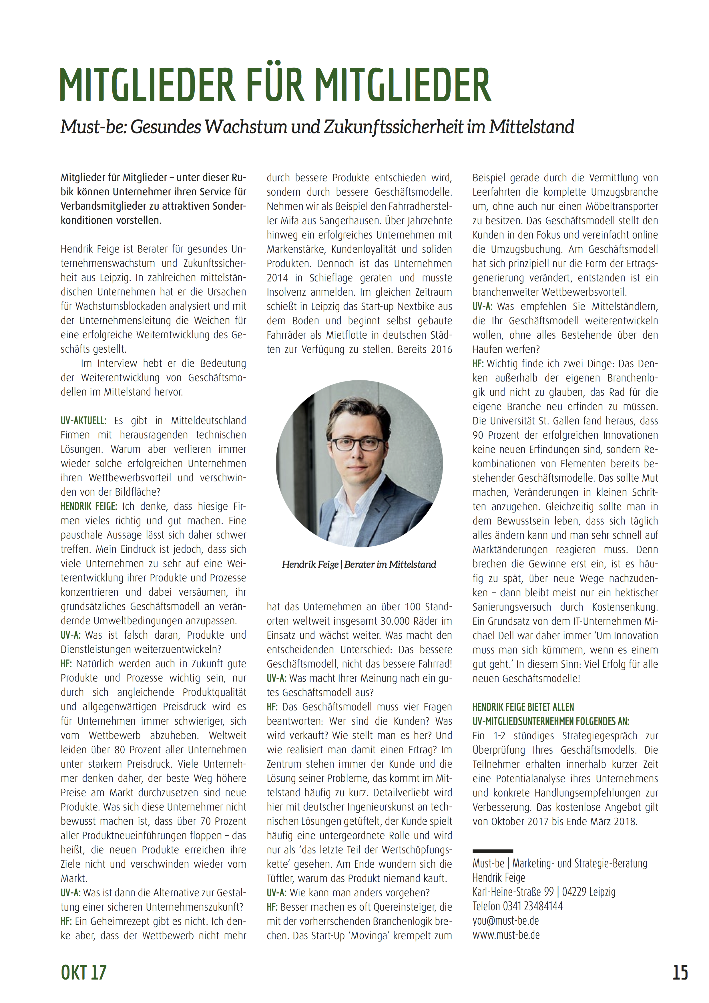 Interview Hendrik Feige im UV Aktuell des Unternehmerverbands Sachsen