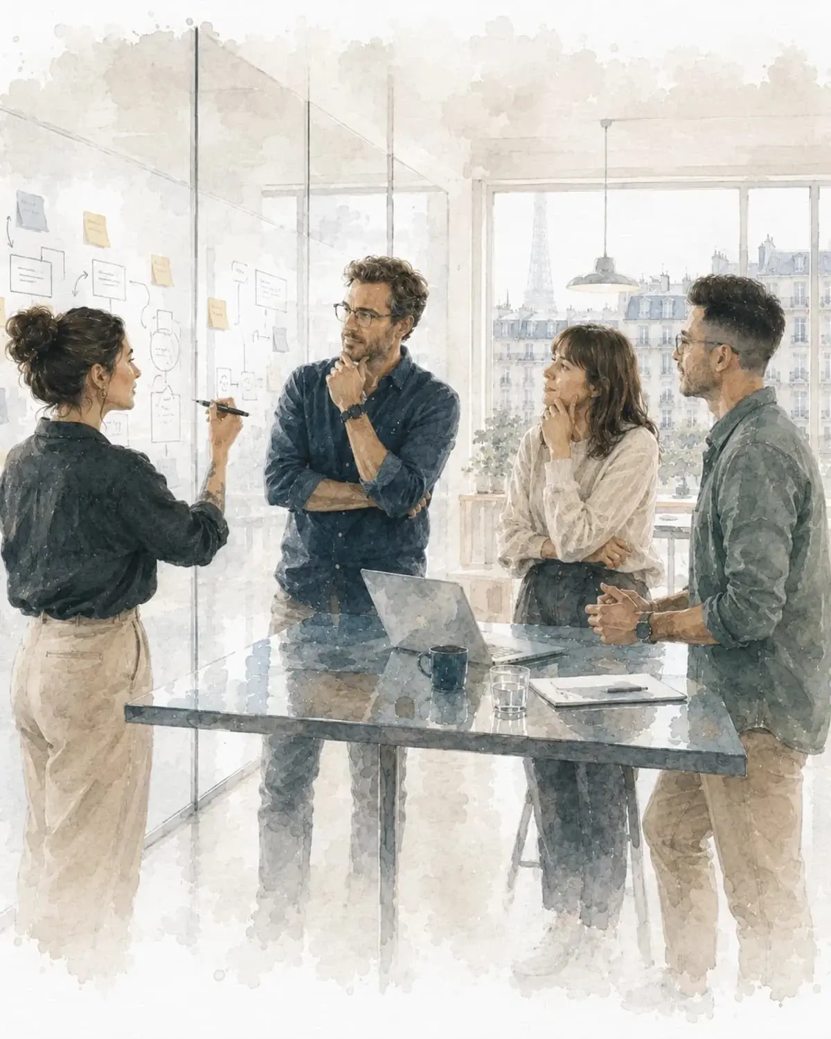 Illustration eines Veränderungsprojekts im KMU als Symbol für INQA-Coaching, Zusammenarbeit und Umsetzung im Alltag.