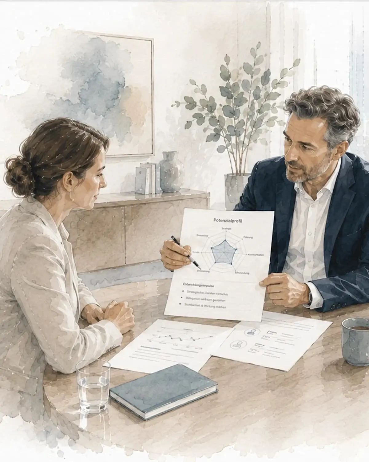 Illustration zur Potenzialanalyse mit dem RAUEN Analyzer für Coaching, Führung und persönliche Entwicklung.